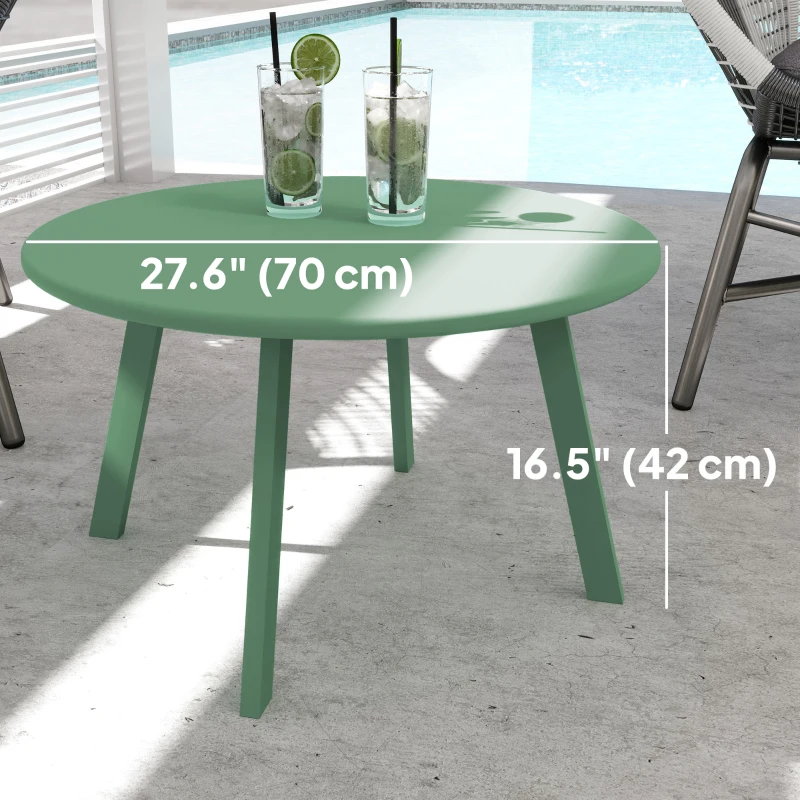 Outsunny Round Outdoor Side Table, Patio Coffee Table with Metal Frame and Non-Slip Foot Pads, Green