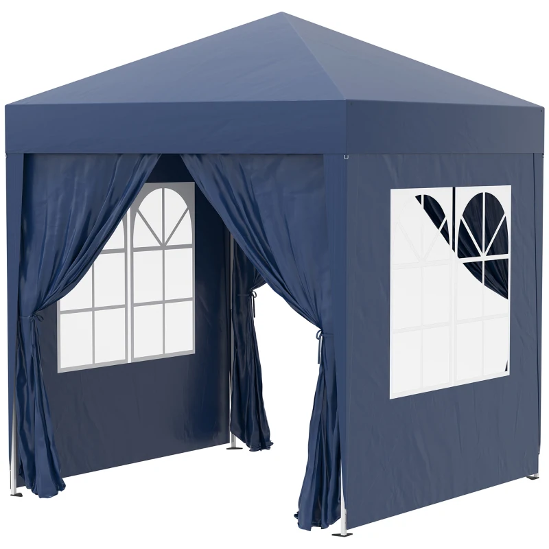 Outsunny 6.6'x6.6' Pop Up Canopy Tent with Sidewalls, Instant Sun Shelter Camping Gazebo with Carry Bag, Blue