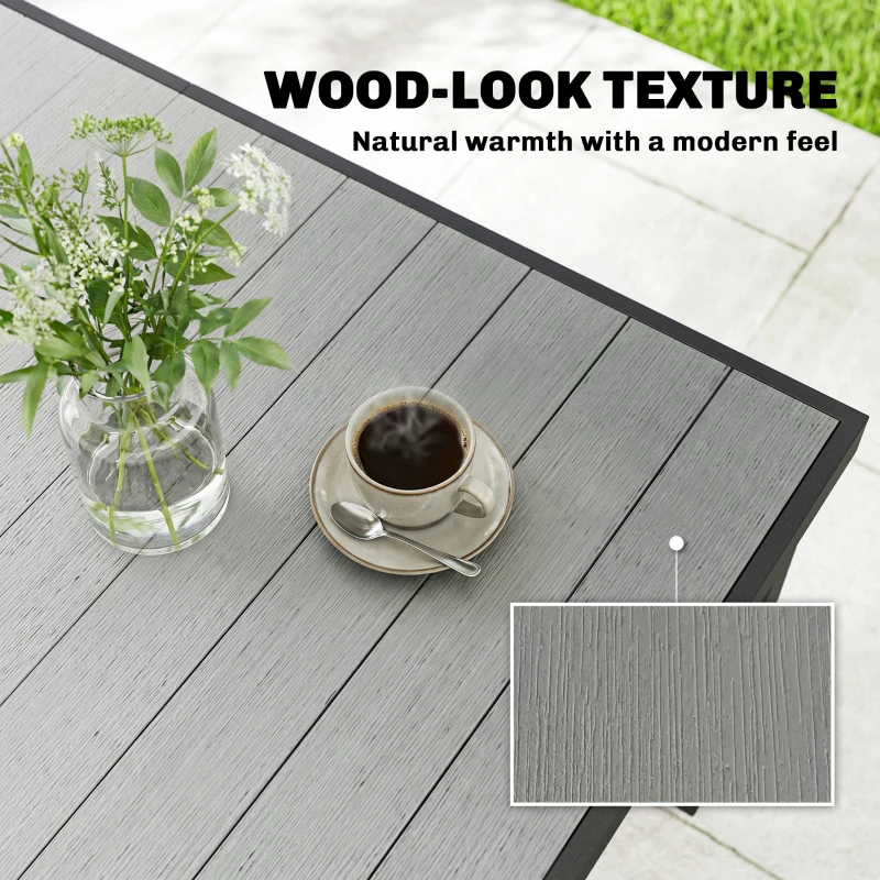 Outsunny Rectangular Patio Table for 6, Outdoor Dining Table with Wood-Plastic Composite Top and Steel Frame for Garden, Grey