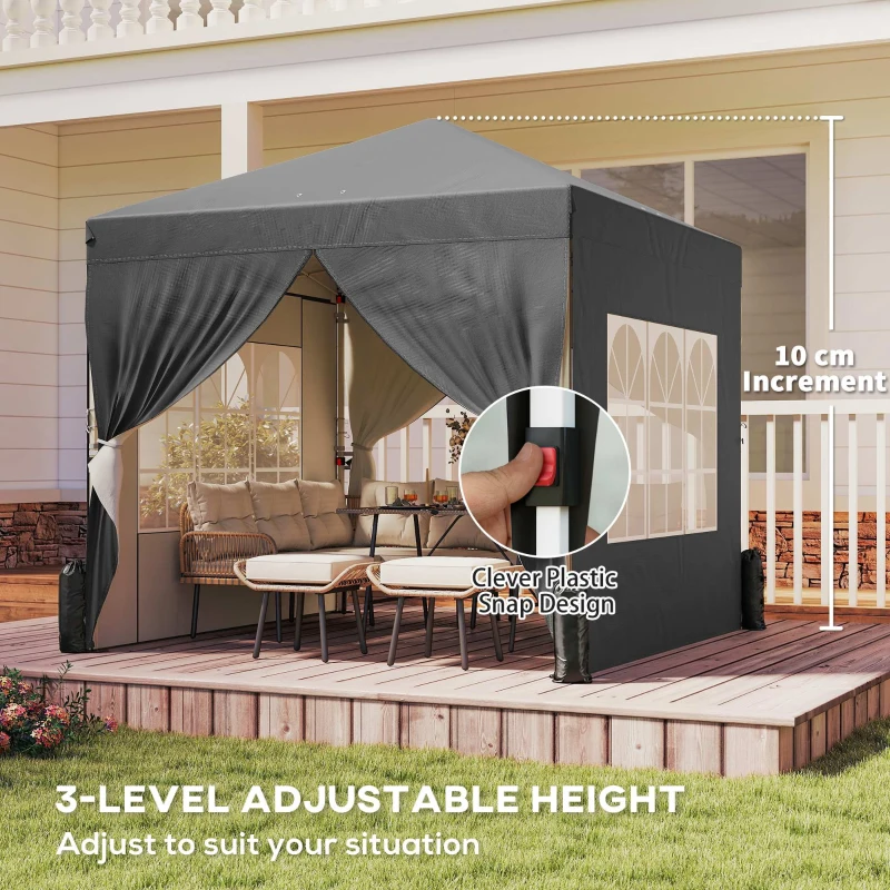 Outsunny 8.2 x 8.2 ft Pop Up Canopy Tent with 4 Sidewalls, UPF 50+ Outdoor Instant Canopy with 4 Sandbags, Carry Bag, Dark Grey