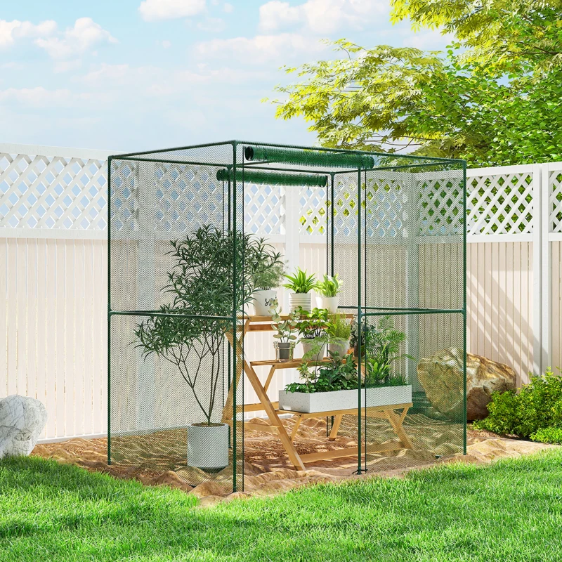 Outsunny 6' x 4' x 6' Crop Cage, Plant Protection Tent with Zippered Doors for Vegetable Garden, Backyard, Green