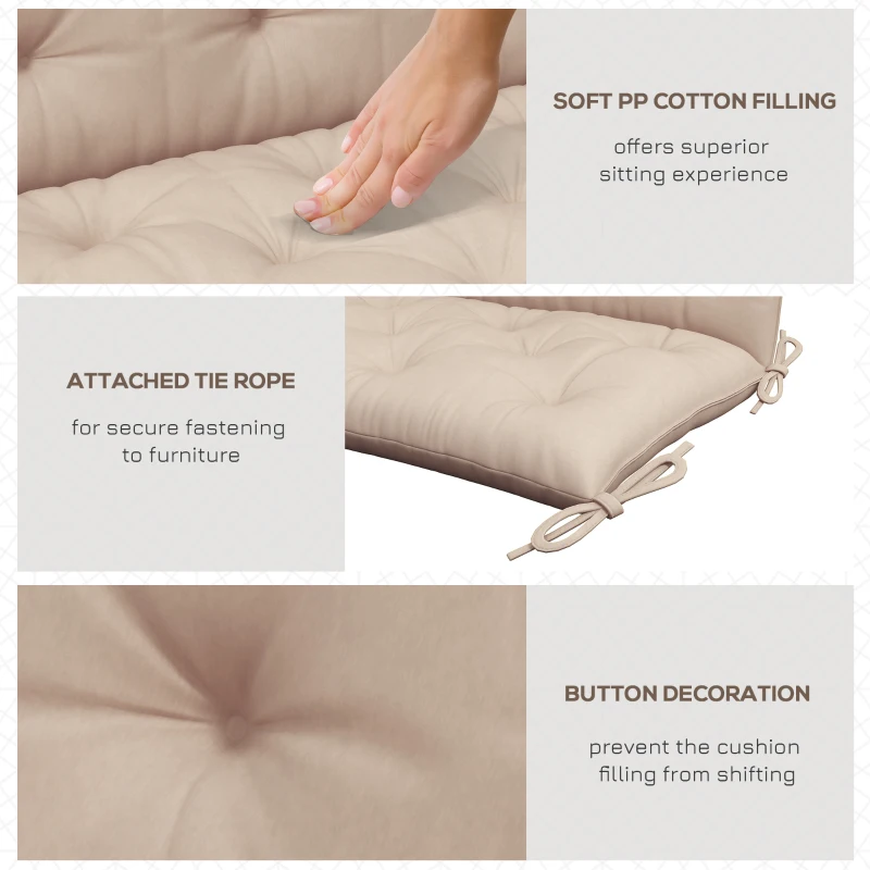 Outsunny 2 Seater Garden Bench Cushion, Soft Thick Outdoor Non-Slip 2 Seater Soft Pad With Backrest for Garden Patio, 47" x 43" x 5", Khaki