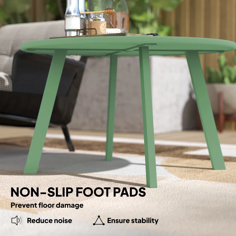 Outsunny Round Outdoor Side Table, Patio Coffee Table with Metal Frame and Non-Slip Foot Pads, Green