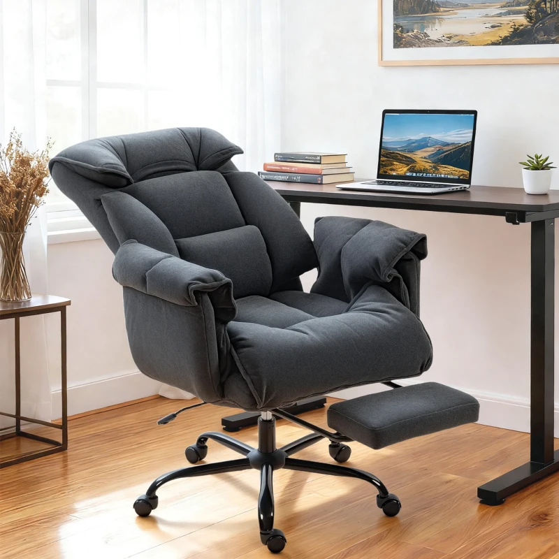 HOMCOM High Back Office Chair, Reclining Desk Chair with Footrest, High Resilience Foam, Rolling Wheels, Dark Gray