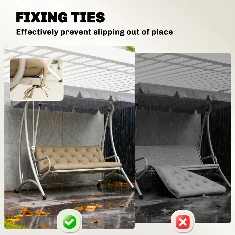 Outsunny 3-Seater Outdoor Bench Swing Chair Replacement Cushions for Patio Garden, Beige