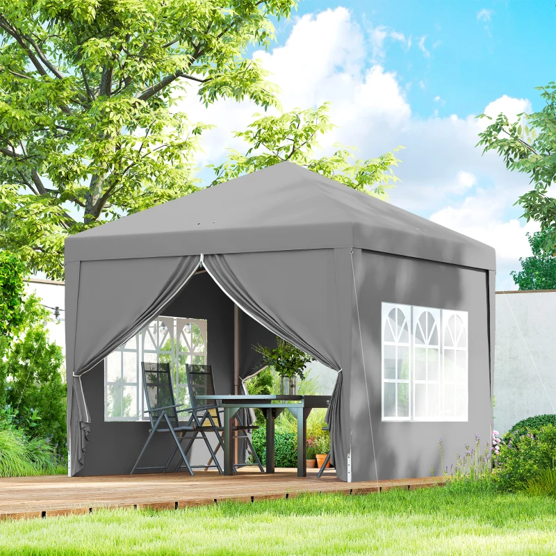 Outsunny 10'x10' Outdoor Pop Up Party Tent Wedding Gazebo Canopy with Carrying Bag (Light Grey)