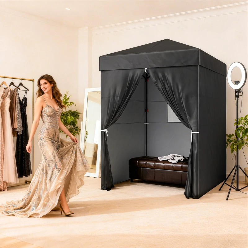 Outsunny 5 x 5 ft Compact Pop Up Canopy Tent, UPF 50+ Changing Room, Portable Instant Privacy Canopy with Mesh Window, Black