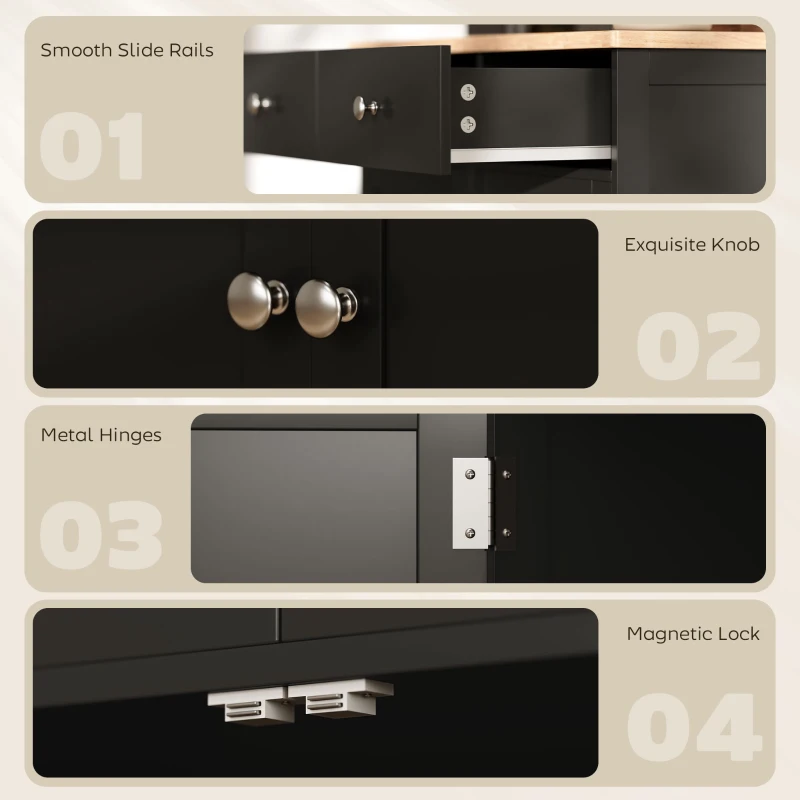 HOMCOM Kitchen Storage Cabinet, Sideboard Floor Cupboard with Solid Wood Top, Adjustable Shelf, and 2 Drawers, Black