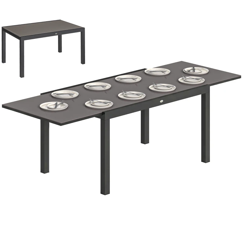 Outsunny Expandable Outdoor Dining Table, 55"-95" Patio Table with Tempered Glass Top and Aluminum Frame, Black