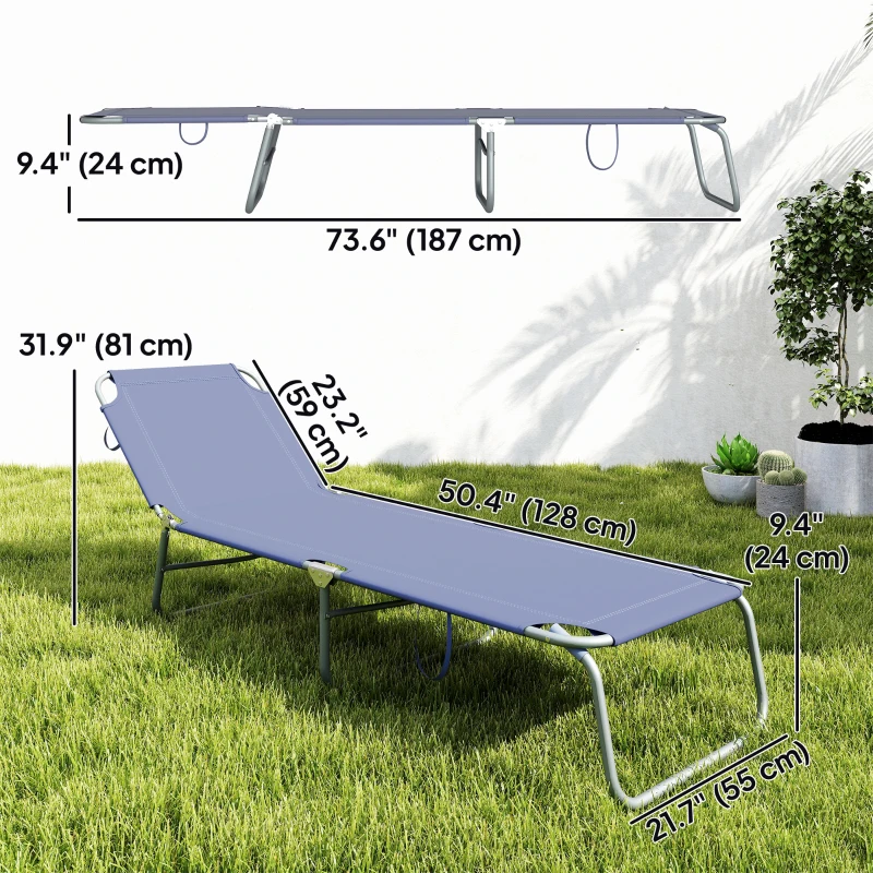 Outsunny Folding Outdoor Lounge Chair Reclining Tanning Chair with Breathable Mesh Fabric for Patio Garden Pool, Navy Blue