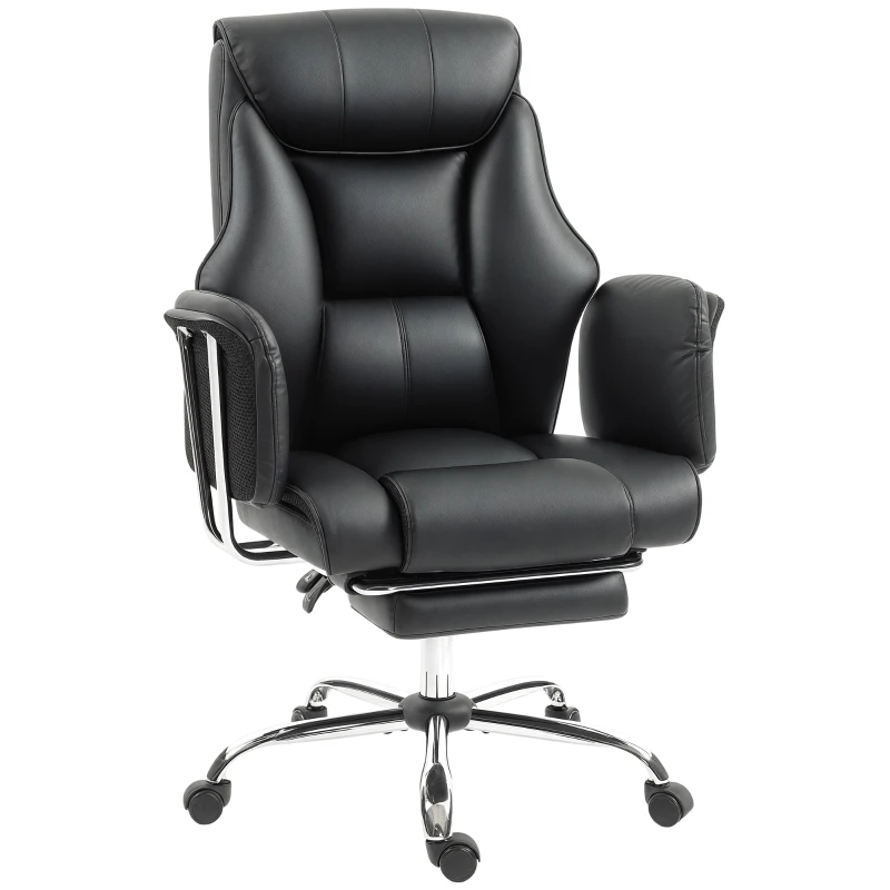 HOMCOM Reclining Office Chair, Overstuffed Executive Desk Chair with High Back, PU Leather, Footrest, Swivel Wheels, Black