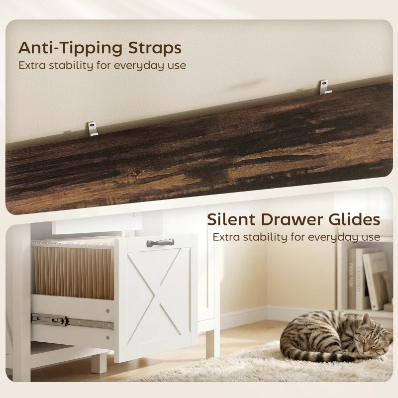 HOMCOM Lateral Filing Cabinet for Letter/A4 Hanging Files, File Cabinet with Open Compartments for Home Office, White