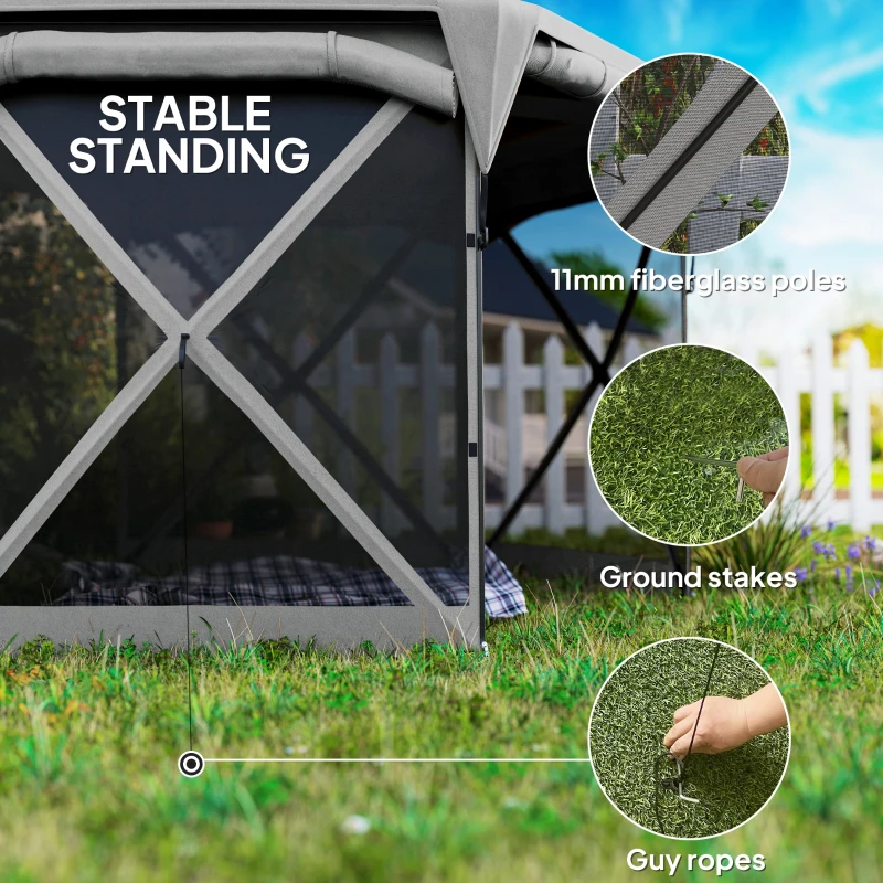 Outsunny 11 x 11ft Pop Up Gazebo Screen Tent with Removable Roof Cover, Roll-up Wind Panels for Camping, Backyard, Dark Gray