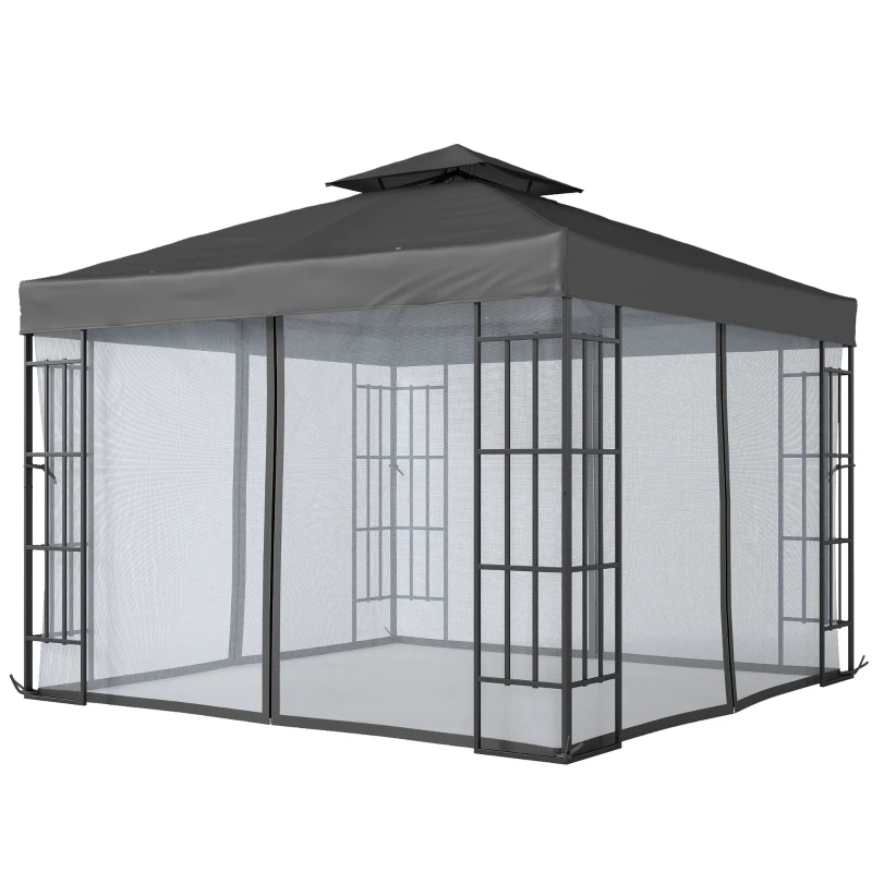 Outsunny 10'x10' Garden Gazebo Patio Canopy Portable Party Event Backyard w/ Mosquito Netting Dark Grey