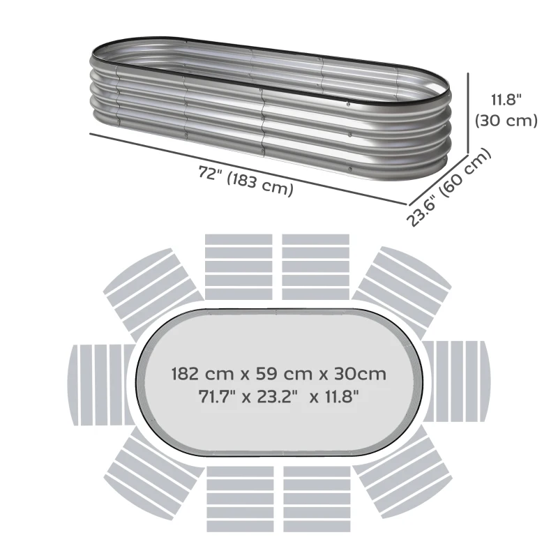 Outsunny Galvanized Raised Garden Bed, 6 x 2 x 1 ft Modular Metal Garden Beds with Rubber Strip Edging, Silver