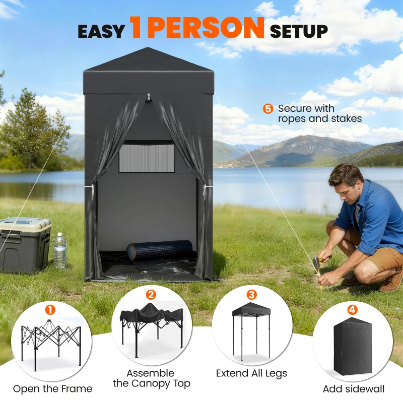 Outsunny 4 x 4 ft Compact Pop Up Canopy Tent, UPF 50+ Changing Room, Portable Instant Privacy Canopy with Mesh Window, Black