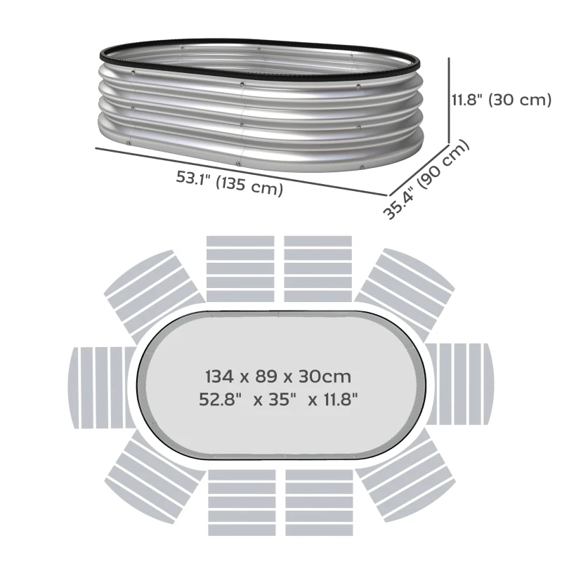 Outsunny Galvanized Raised Garden Bed, 4 x 3 x 1 ft Modular Metal Garden Beds with Rubber Strip Edging, Silver