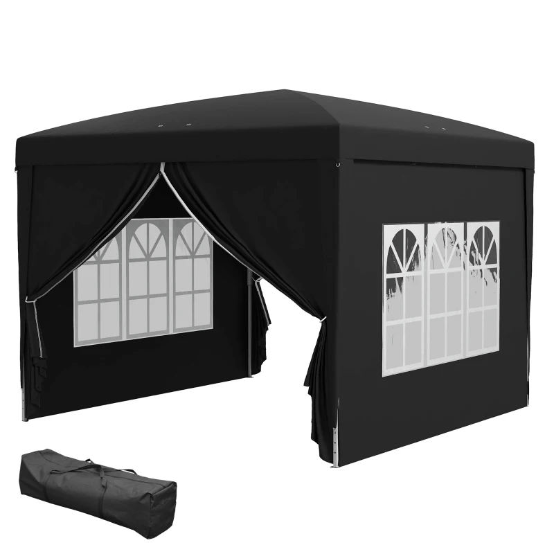 Outsunny 10'x10' Outdoor Pop Up Party Tent Wedding Gazebo Canopy with Carrying Bag (Black)