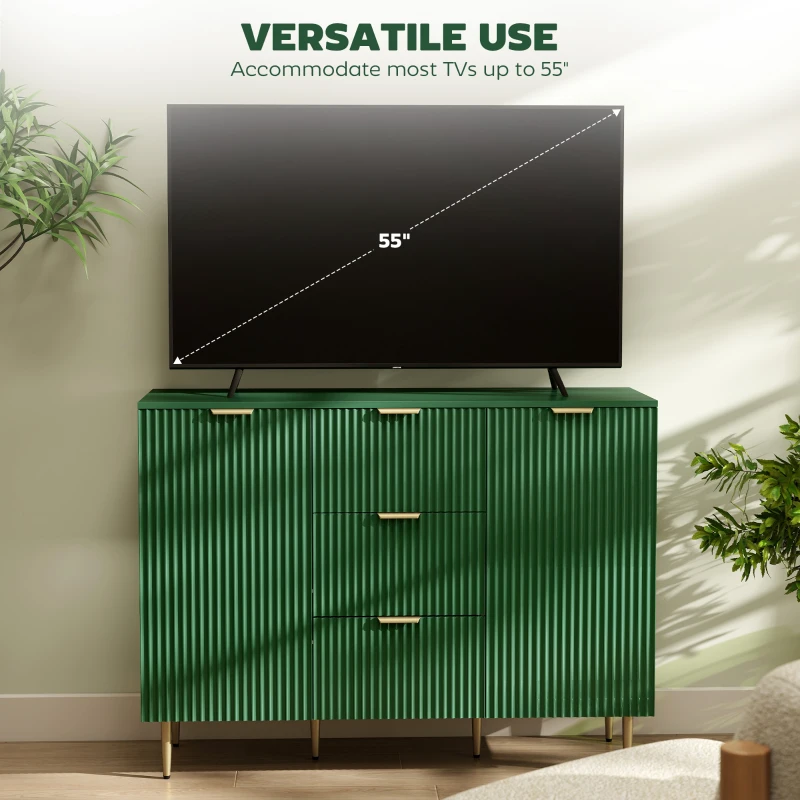 HOMCOM Modern Kitchen Storage Cabinet, Sideboard Buffet Cabinet w/ 3 Drawers and Adjustable Shelves for Kitchen Hallway, Green