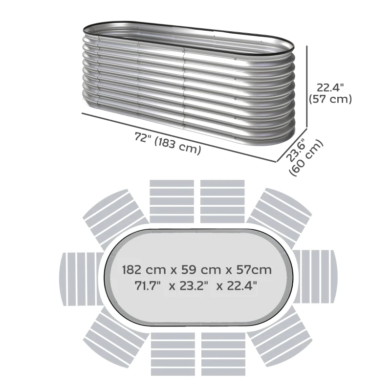 Outsunny Galvanized Raised Garden Bed, 6 x 2 x 2 ft Modular Metal Garden Beds with Rubber Strip Edging, Silver