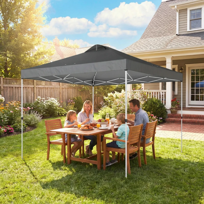 Outsunny Pop Up Canopy Waterproof Canopy Tent with Carrying Bag for Parties Garden BBQs 9.8' x 9.8', Dark Grey