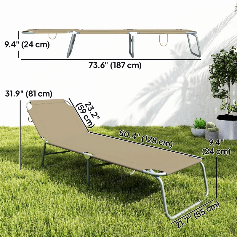 Outsunny Folding Outdoor Lounge Chair Reclining Tanning Chair with Breathable Mesh Fabric for Patio Garden Pool, Brown