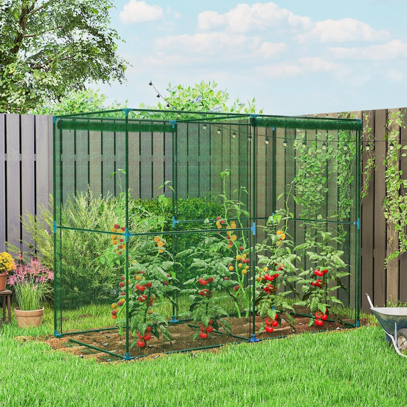 Outsunny Walk-in Crop Cage, Plant Protectors from Animals with Roll Up Zippered Door, 7.9' x 3.9' x 6.1', Green
