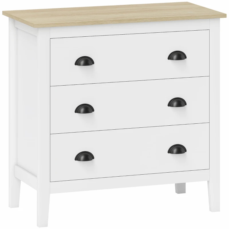 HOMCOM Chest of Drawers with Anti-Tipping, Simple Setup, Easy Clean, Quiet Slides, Modern 3 Drawer Dresser, White