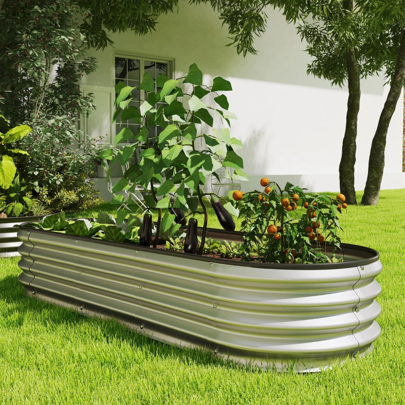 Outsunny Galvanized Raised Garden Bed, 6 x 2 x 1 ft Modular Metal Garden Beds with Rubber Strip Edging, Silver