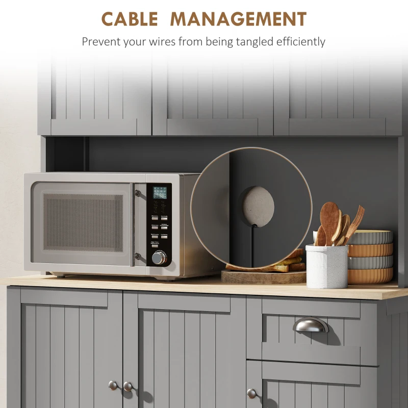 HOMCOM 71" Buffet with Hutch, Modern Farmhouse Kitchen Pantry Storage Cabinet with Microwave Oven Countertop, Drawer, Gray