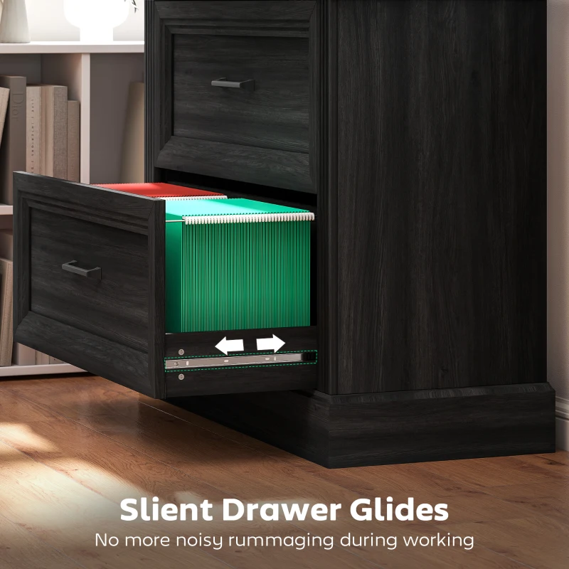 HOMCOM Lateral Filing Cabinet, Farmhouse File Cabinet with 2 Silent Drawers for Letter/A4/Legal Size Files, Black