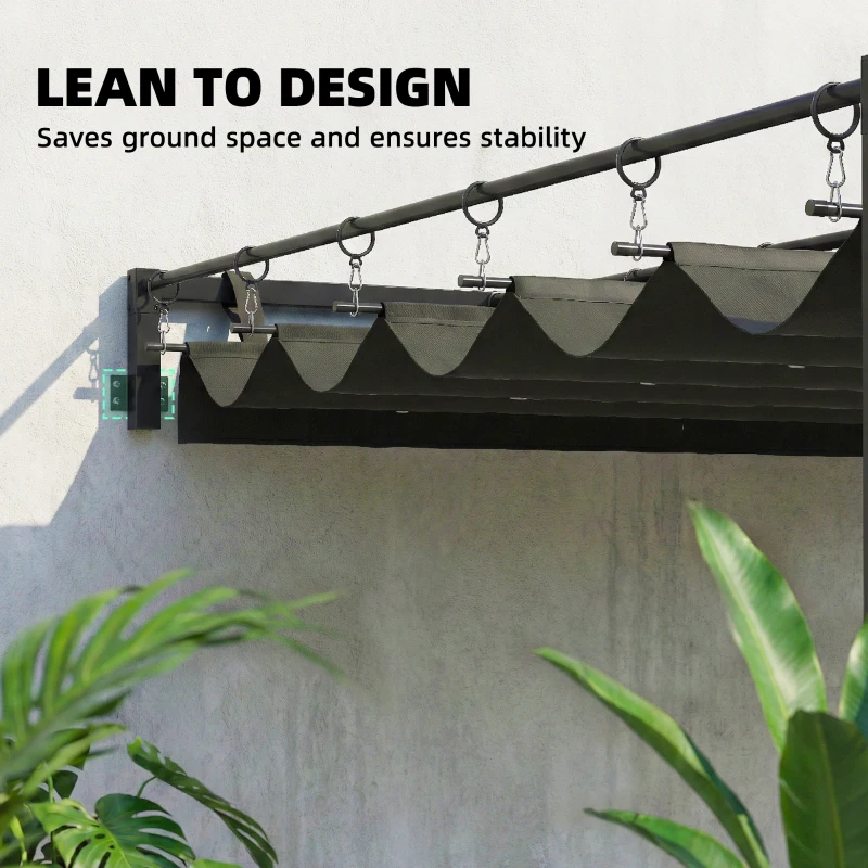 Outsunny 10' x 10' Retractable Pergola Canopy, Wall-Mounted Pergola, Outdoor Sun Shade Shelter for Garden, Balcony, Dark Grey