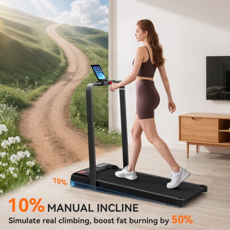Soozier Walking Pad Treadmill, 0.6–6.2mph Foldable Under Desk Treadmill with Incline, Wheels, LED Display and Remote Control