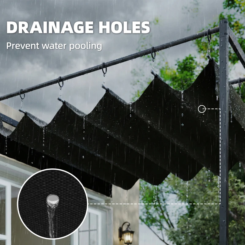 Outsunny 10' x 10' Retractable Pergola Canopy, Wall-Mounted Pergola, Outdoor Sun Shade Shelter for Garden, Balcony, Dark Grey