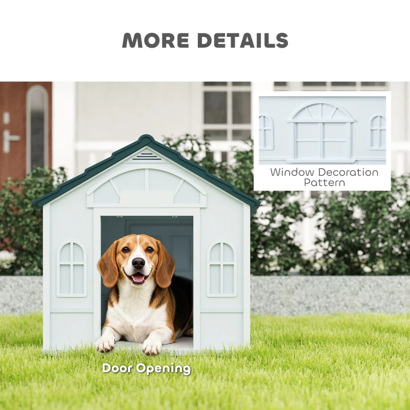 PawHut Plastic Dog House for Medium and Small Dogs, Water Resistant Puppy Shelter Indoor Outdoor with Door, Easy to Assemble, Blue