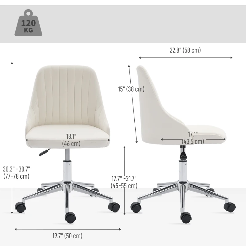 Vinsetto Vanity Chair for Makeup, Velvet Comfy Office Chair with Adjustable Height, Swivel Wheels for Bedroom, Living Room, Cream