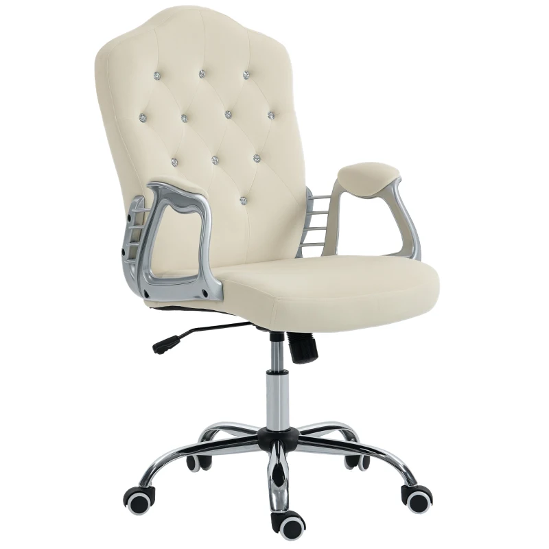 Vinsetto Vanity Office Chair, Velvet Computer Desk Chair with Swivel Wheels, Adjustable Height, Tilt Function, Beige