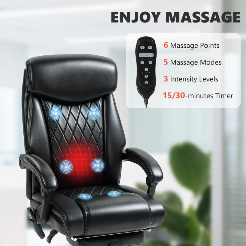 HOMCOM 6 Point Massage Office Chair with Remote, Ergonomic Reclining Computer Desk Chair with Footrest, Side Pocket, Black