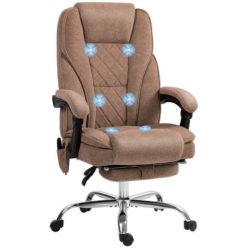 Vinsetto Massage Office Chair, Reclining Computer Chair with Adjustable Height and Footrest, Brown