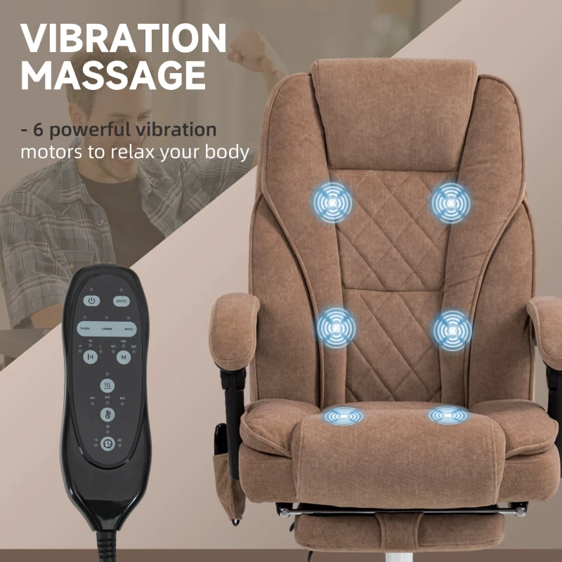Vinsetto Massage Office Chair, Reclining Computer Chair with Adjustable Height and Footrest, Brown