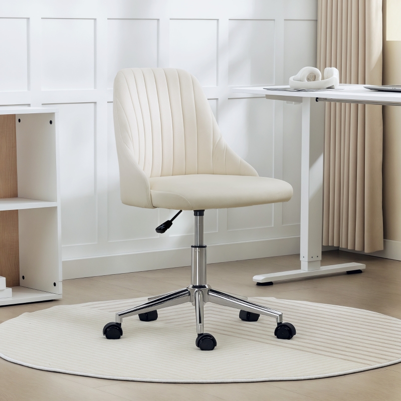 Vinsetto Vanity Chair for Makeup, Velvet Comfy Office Chair with Adjustable Height, Swivel Wheels for Bedroom, Living Room, Cream