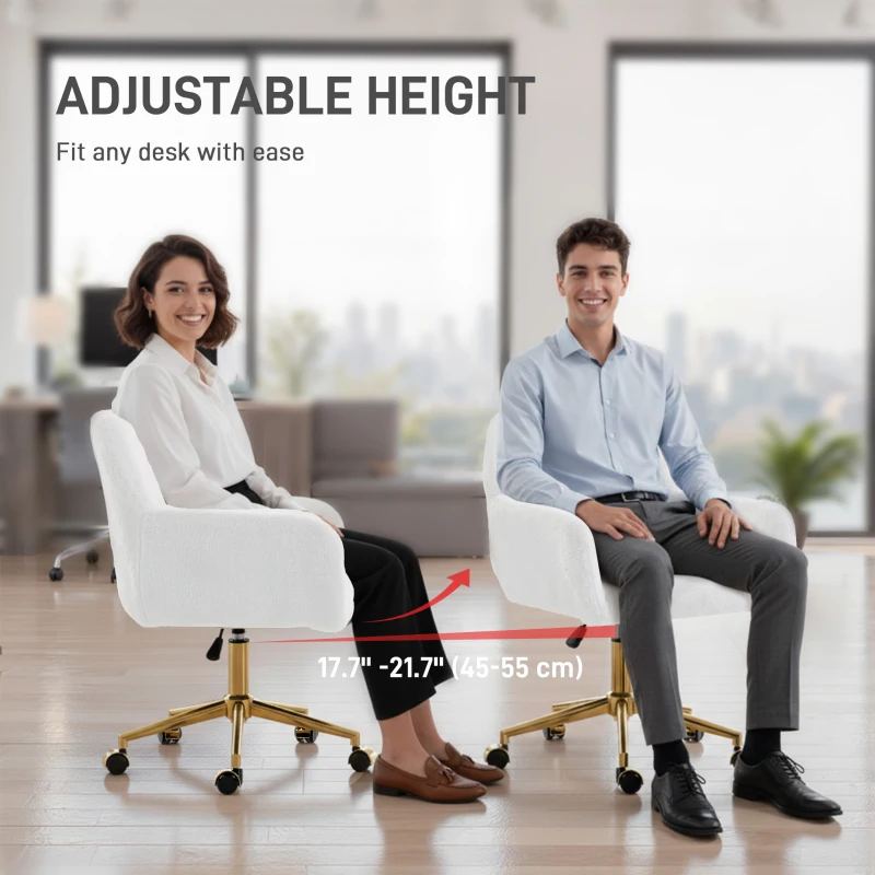 HOMCOM Office Chair, Faux Rabbit Fur Upholstered Vanity Desk Chair, Cream White