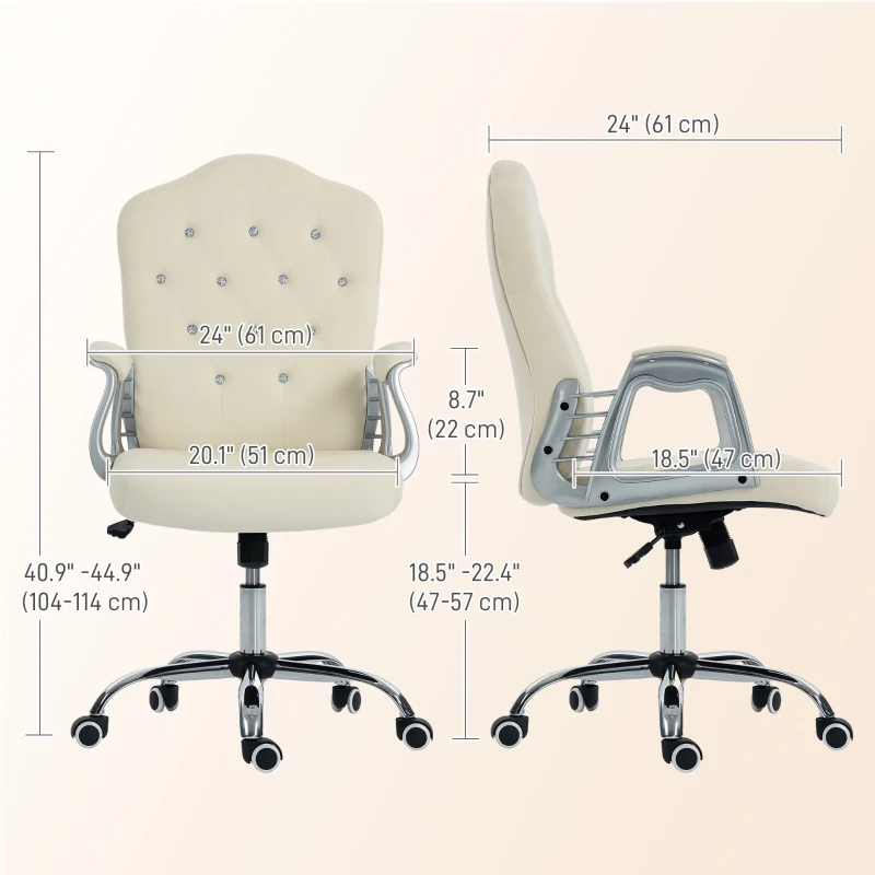 Vinsetto Vanity Office Chair, Velvet Computer Desk Chair with Swivel Wheels, Adjustable Height, Tilt Function, Beige