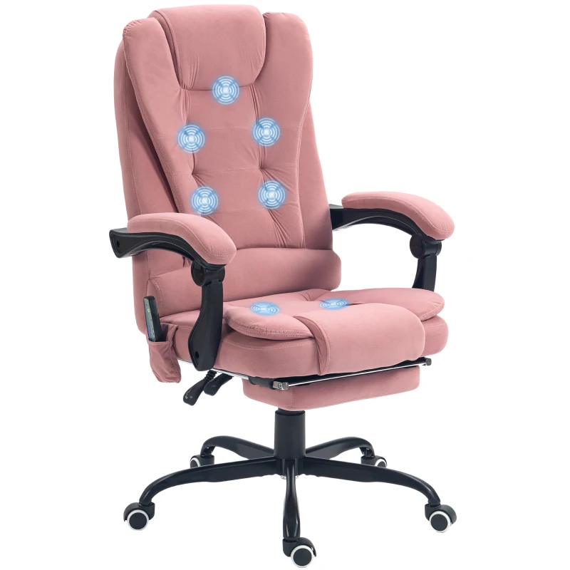 Vinsetto 7-Point Vibrating Massage Chair, Reclining Office Chair with Footrest, Reclining Back, Adjustable Height, Pink