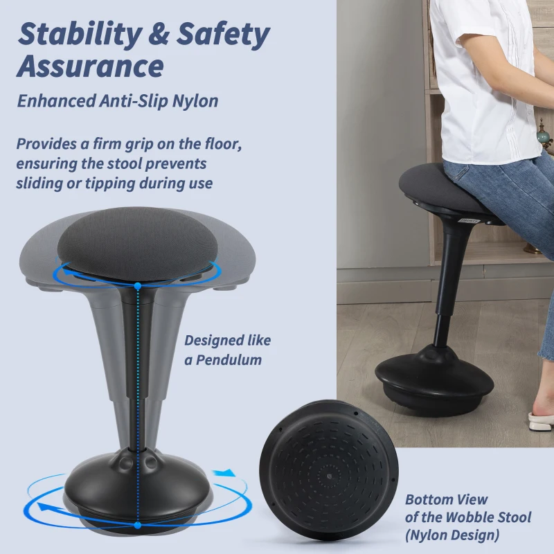 HOMCOM Swivel Standing Desk Chair, Backless Wobble Stool Chair, Adjustable Active Ergonomic Standing Stool with Rocking Motion