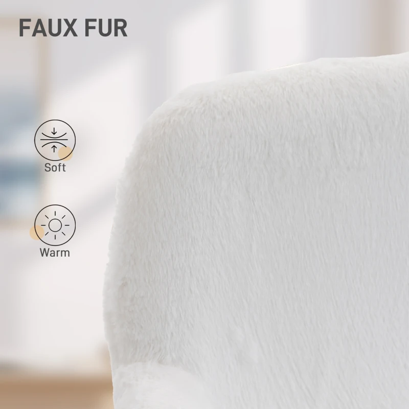 HOMCOM Office Chair, Faux Rabbit Fur Upholstered Vanity Desk Chair, Cream White