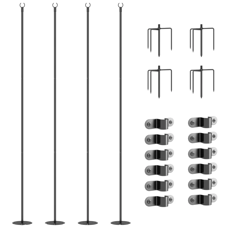 Outsunny 4 Pack of 8' String Light Poles, Steel Hanging Lighting Stand for Patio, Backyard, Deck, Wedding, Party, Black