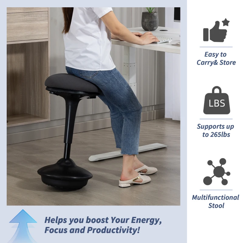 HOMCOM Swivel Standing Desk Chair, Backless Wobble Stool Chair, Adjustable Active Ergonomic Standing Stool with Rocking Motion