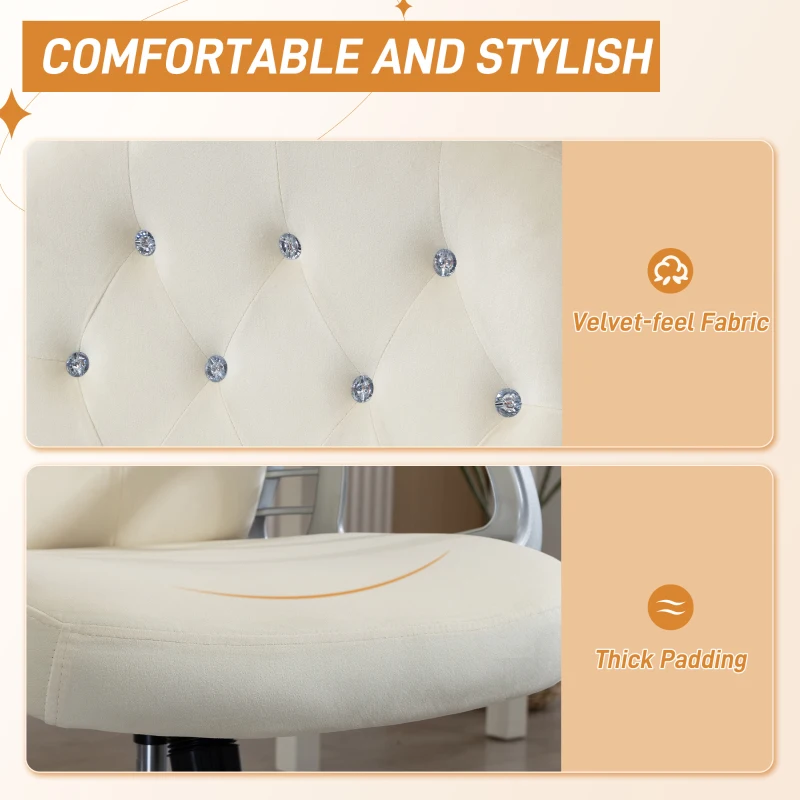 Vinsetto Vanity Office Chair, Velvet Computer Desk Chair with Swivel Wheels, Adjustable Height, Tilt Function, Beige