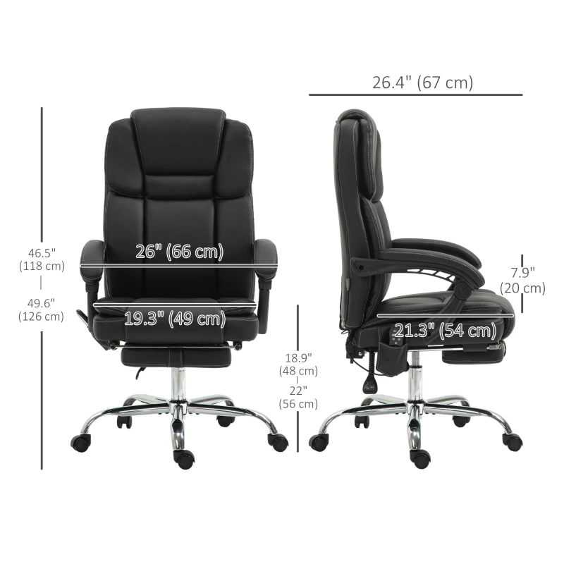 Vinsetto Massage Office Chair, Reclining Executive Office Chair with 6-Point Vibration, Footrest and High Back, Black